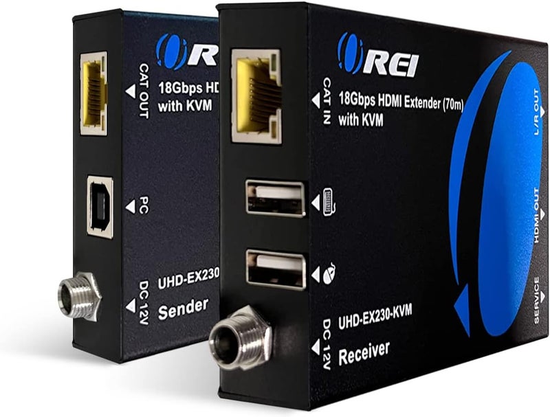 OREI KVM 4K HDMI Over Ethernet Extender Balun Over CAT6/7 Cable 4K@60Hz Upto 230 Feet - 2 USB 1.1 Ports, Supports Keyboard and Mouse USB HDMI Loop Out, Power Over Cable - Image 1